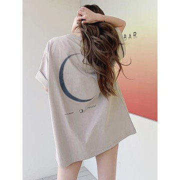 2025年夏季新款寬松中長歐貨大版洋氣中性風短袖t恤女棉半袖體恤