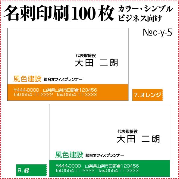 名刺 印刷 作成 激安 ビジネスカラー シンプル 100枚 送料無料 c-y-5