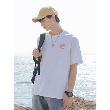 H九木町趣味笑臉短袖男國潮美式休閑印花T恤男女同款潮牌寬松上衣