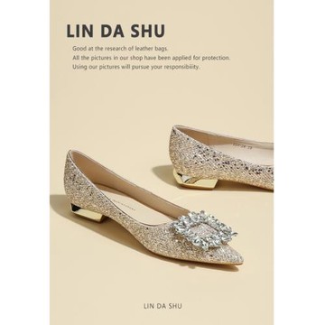 【林大叔】法式結婚鞋女秀禾主婚紗兩穿亮片香檳色水晶新娘鞋低跟