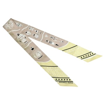 HERMES 愛馬仕 黃色 絲綢 Les Flacons Bandana Twilly 絲巾 【二手名牌BRAND OFF】