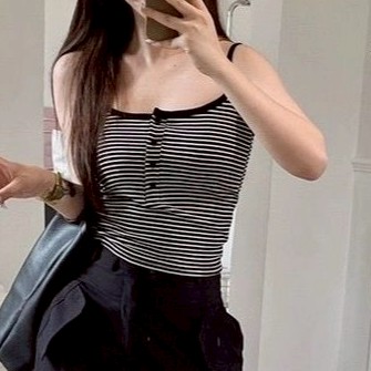 ZUCA”S - 百搭排釦帶胸墊多色小可愛 帶胸墊 小可愛 條紋 - B-87