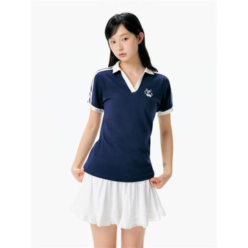KSXN 櫻桃刺繡辣妹polo領短袖T恤夏季修身顯瘦女款時尚百搭上衣