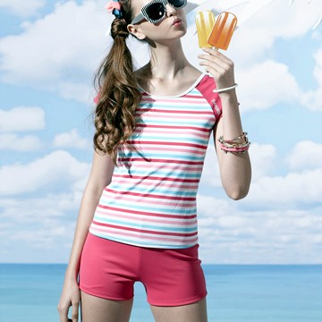 【沙兒斯】橫紋肩袖二截式女泳裝 B92660-07