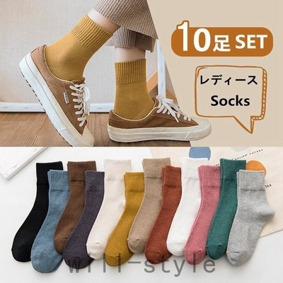 靴下 レディース 10足セット 色ランダム カラフルソックス おしゃれ 綿 クルー丈 カジュアル 可愛い 女性用 長め 蒸れない
