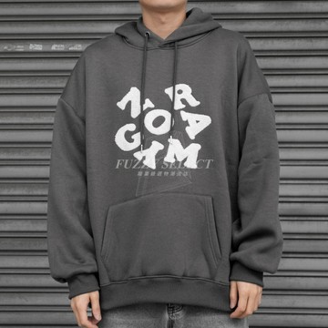【逢甲 FUZZY】NOR 絨毛字母 帽Tee 潮流 日常 美式 圖案 Logo 刺繡 帽T 長Tee 黑 麻灰 深灰
