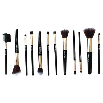 ERMORE 化妝刷具12件組 附高級防塵刷具筒 人造纖維毛製成 提高抓粉力增加顯色度  1組