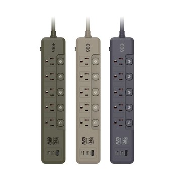 【獨家送壁插 V2 HWS2110】5開5插1USB+2Type C PD 65W 快充延長線1.8米 V2 HPS2556 (3色可選) 軍綠