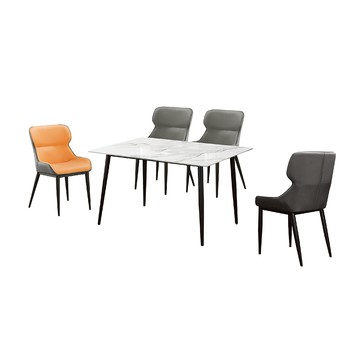 ASSARI-北歐大理石紋岩板免組裝餐桌椅組(1桌4椅)橘灰(4椅同色)