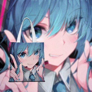 🍀店鋪上新🌱初音未來01高顏值二次元帆布包帆布袋可來圖定製學院風大容量包包