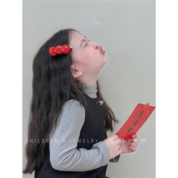 過年喜慶中國風糖葫蘆可愛發圈紅色絲絨頭繩兒童輕奢洋氣皮筋發夾