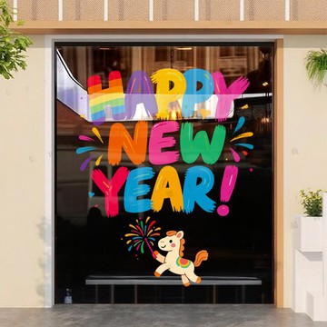 🐎2026🐎 馬年 新年 元旦 裝飾玻璃貼紙 春節布置 門貼 櫥窗 靜電窗花貼 畵窗貼 咖啡廳 過年佈置