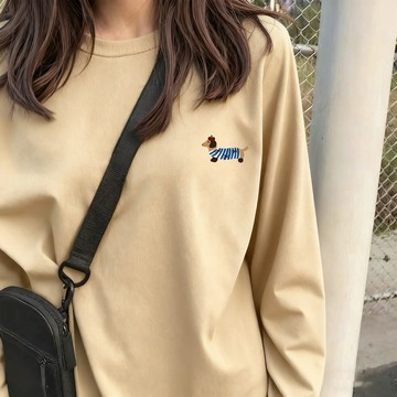免運 【可愛狗狗】韓版寬鬆圓領長袖上衣 女裝 衣服 寬鬆上衣 顯瘦上衣 長袖t恤 薄長袖 長袖內搭 打底衫 0700