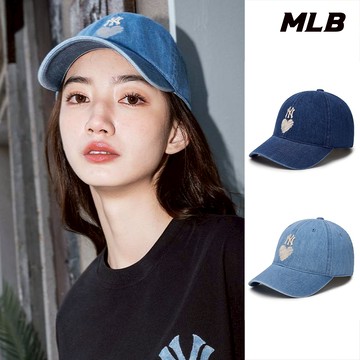 MLB N-COVER 牛仔丹寧可調式軟頂棒球帽 Heart 紐約洋基隊 (3ACPH024N-兩款任選)【官方旗艦店】