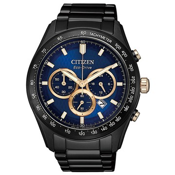 CITIZEN 星辰 光動能 自信潮流限定款三眼競速計時男錶-黑x藍/43mm(CA4458-88L)