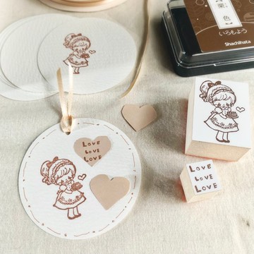 橡皮擦印章 【烤蛋糕了 女孩與LOVE LOVE LOVE印章】兩件組