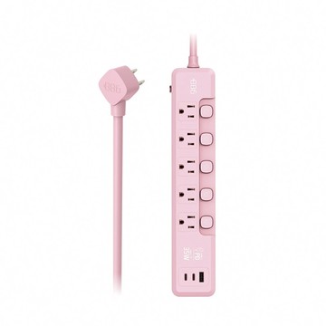 5開5插1USB+2Type C PD 35W 快充延長線2.5米 V2 HPS2553SP25 (櫻花粉)