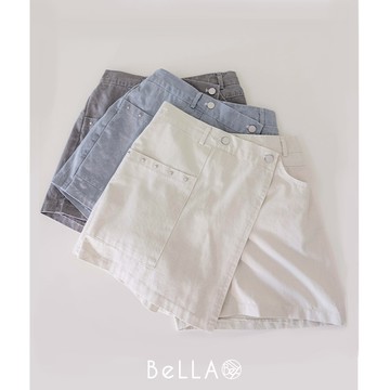 【夏季新品】BeLLA 個性斜切造型褲裙 杏色