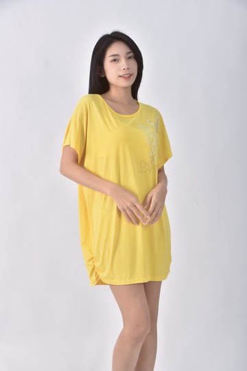 (S) 亮片短袖黃色洋裝