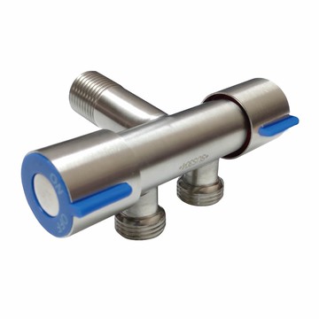 台製 304不鏽鋼一進二出分水器 陶瓷閥芯  7 x 10.8cm 牙徑4分  1個