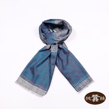 【岱妮蠶絲】純蠶絲保暖絲拉絨圍巾-XYG0ZA0136(灰藍)