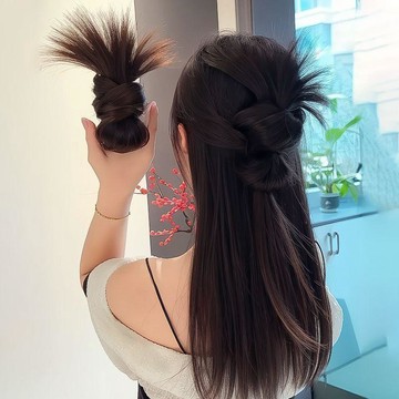 🏆臺灣本土直出🏆假髮丸子頭女升級5.0雞毛花苞頭低扎抓夾毽子頭仿真發慵懶假髮包