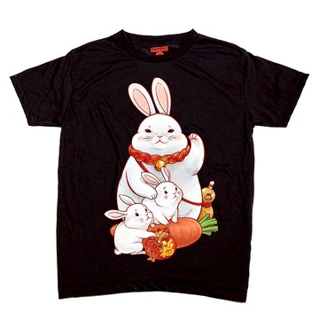 招財兔圖案T卹，銀和金色