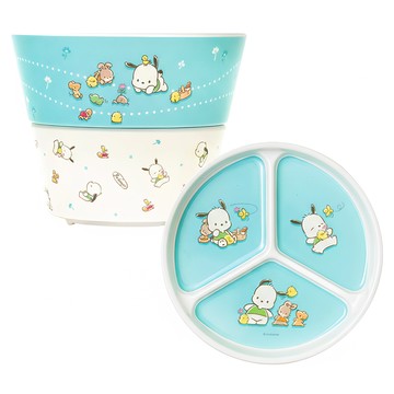 Dayneeds 三麗鷗明星系列 帕恰狗 餐具3件組  1組  分隔餐盤 + 大碗 + 小碗  帕恰狗款 白色 + 藍色