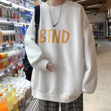 圓領衛衣男港風寬松青少年套頭上衣秋季字母印花外套美式休閑衣服