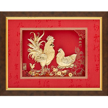 金箔畫 純金鴻福系列 金雞【五福臨門】.33x26cm