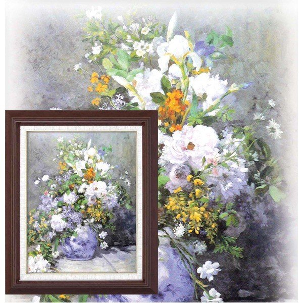 超美品 名画額縁 フレームセット ｆ6号 モネ 花畑 433mm 525mm 50mm 壁掛けひも付き 美しい色彩の名画を落ち着きのある木製風の額縁にセット 複製画 正規激安 Mergelyan Am