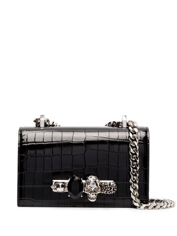 Alexander McQueen - mini Jewelled crocodile-embossed shoulder bag - women - Patent Leather - One Size - Black