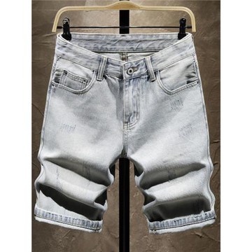 夏天薄款淺色中褲男士牛仔短褲男潮流五分馬褲子青年外穿歐貨時尚