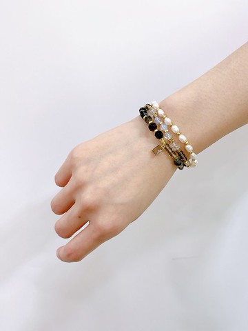 黑鳶尾花的覺醒 // 黑曜石黑髮晶雙圈手鍊 黃銅手鍊