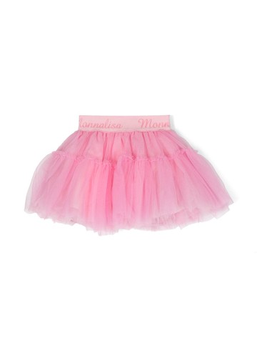 Monnalisa - logo-waistband tulle tutu - kids - Cotton/Polyamide - 9 - Pink