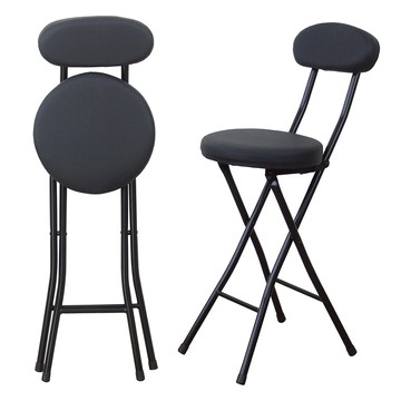 【頂堅】高背(皮革沙發椅座)高腳折疊椅/摺疊吧台椅/休閒餐椅-2入/組黑色