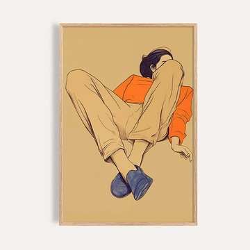 慵懶時刻 / 現代美學 橘衣休閒姿態女子 插畫藝術裝飾畫