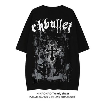 NIHAOHAO原創潮牌【潮WOO專屬】美式復古潮流暗黑系嘻哈炸街短袖