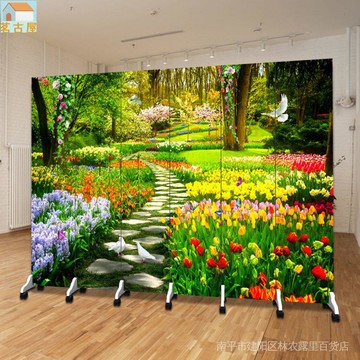 屏風隔斷牆摺疊移動 大自然風景樹林森林小路餐廳3D綠色植物瑜伽室 隔斷屏風 簡約現代工業風屏風 裝飾 摺疊屏風 屏風隔間