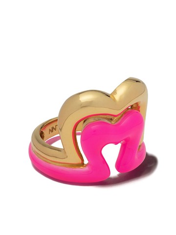 Nevernot - 18kt gold heart shaped ring - women - Enamel/18kt Yellow Gold - 51 - NEON