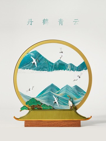 丹鶴青雲流沙畫 中國古韻禮盒 室內擺設 家居裝飾品 辦公室商務禮