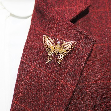 鍍金蝴蝶翻領飾品 純銀絲細工 AG999 | 藝術金工工作室