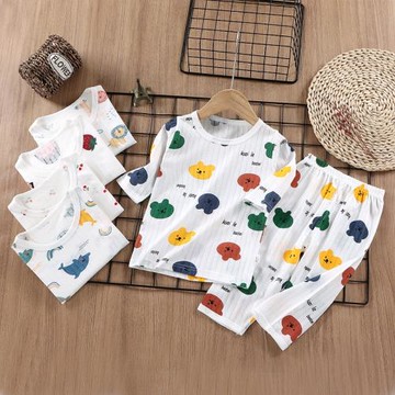 兒童睡衣套裝中大童純棉空調服男女寶寶長袖薄款夏款家居服兩件套