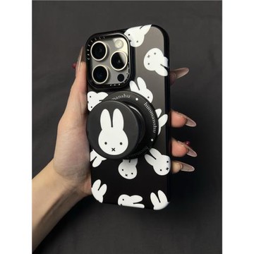 西多士卡通可愛黑底米菲兔磁吸支架適用iPhone16Promax蘋果15/14手機殼