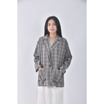 (L) 質感格紋灰色外套二手衣