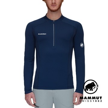 【Mammut 長毛象】Aenergy FL Half Zip LS Men 輕量抗菌半拉鍊長袖排汗衣 海洋藍 男款 #1016-01330