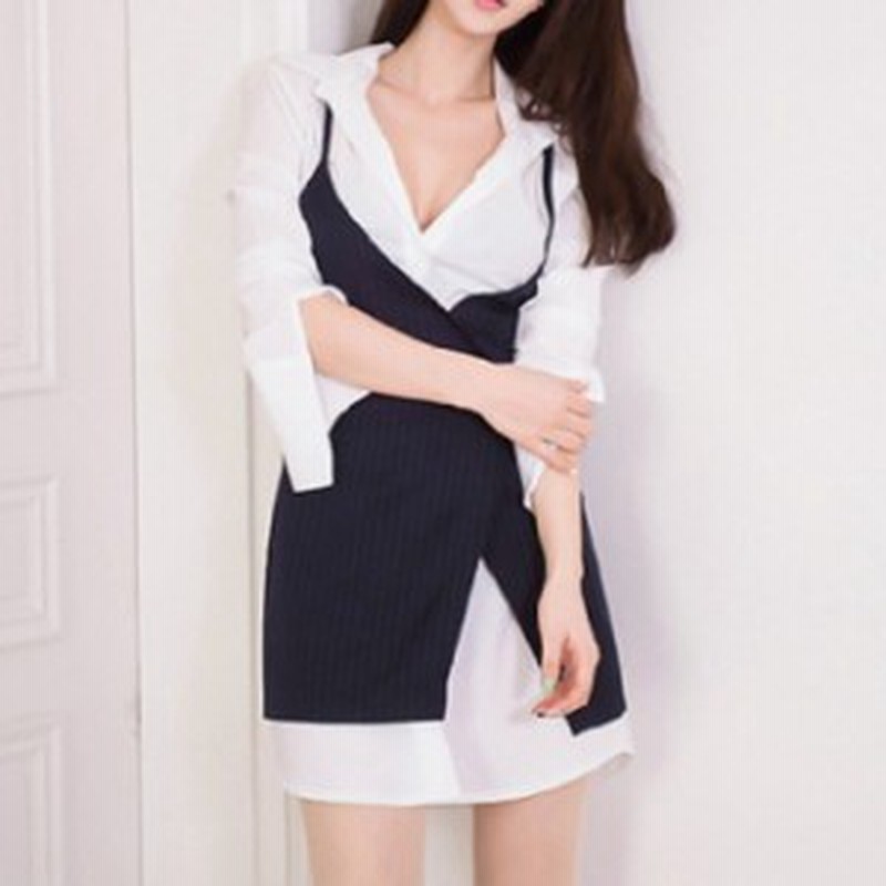 襟付き シャツ ブラウス 春夏秋 ワンピース ストライプ 通販 Lineポイント最大1 0 Get Lineショッピング