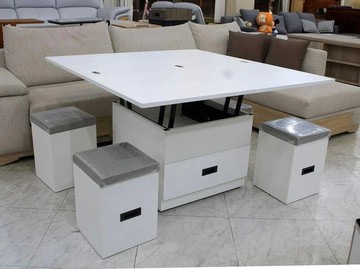 歐風別館西德正方白色多功能升降茶几14可當餐桌~氣壓棒緩降~基隆至台中免運費