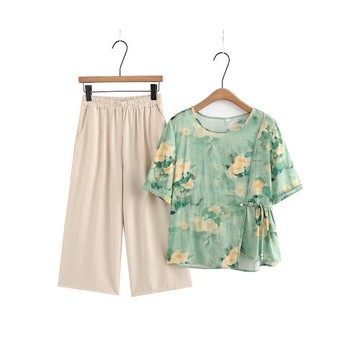 媽媽夏裝套裝中老年女裝時尚洋氣短袖上衣奶奶裝夏季新款t恤衣服