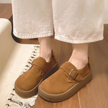 踩屎感復古勃肯鞋女2025春秋孕婦防滑一腳蹬樂福鞋圓頭百搭豆豆鞋